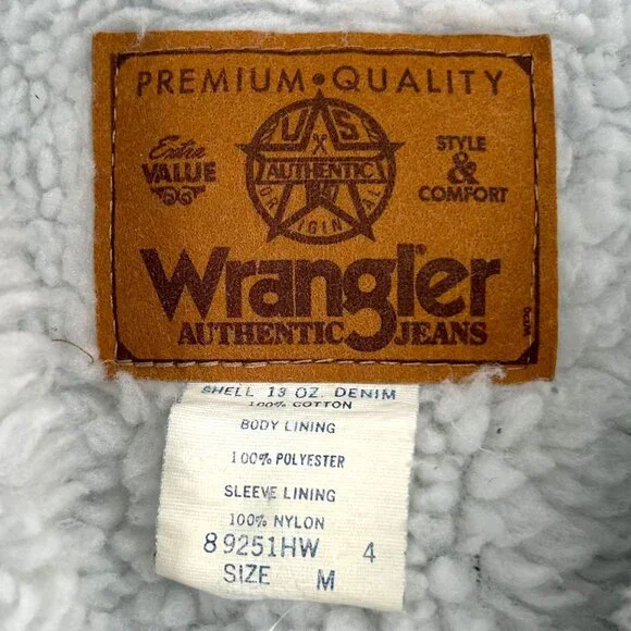 Vintage 80s Wrangler Trucker Jean Jacket Acid Snow Wash Sherpa Western Outlaw M - Picture 10 of 16